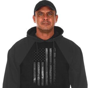 JH Design Men’s American Flag Pullover Hoodie Sweatshirt Distressed USA Design